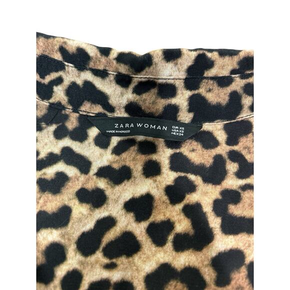 Zara Woman Animal Print Long Maxi Dress Sz XS Button Front Long-Sleeve Fashion - Picture 2 of 7